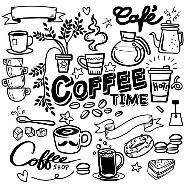 coffee time hand drawn doodles and lettering stock photo, images and royaltyills