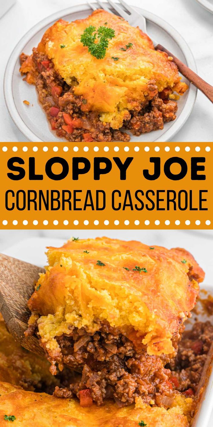 sloppy joe cornbread casserole on a white plate