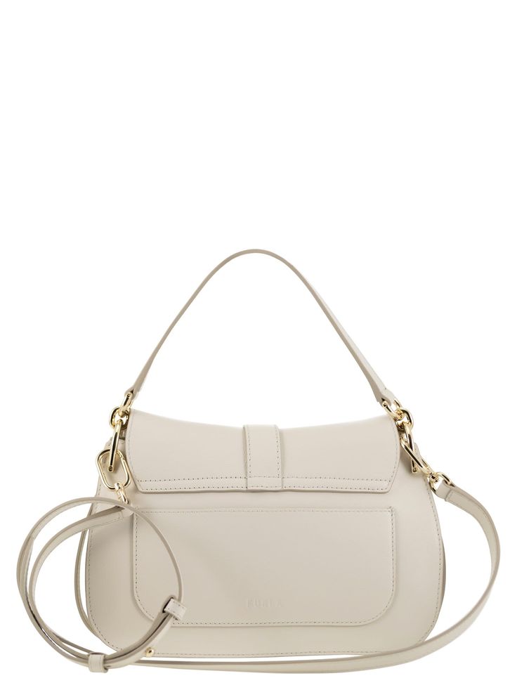 100% calfskin leather White Chic Calf Leather Shoulder Bag, Chic White Calf Leather Shoulder Bag, White Calf Leather Shoulder Bag With Soft Leather, White Calf Leather Shoulder Bag With Removable Pouch, Everyday Luxury Cream Leather Bags, Elegant Beige Calf Leather Bags, Elegant White Calf Leather Shoulder Bag, Beige Calf Leather Top Handle Shoulder Bag, Everyday Luxury Beige Calf Leather Shoulder Bag