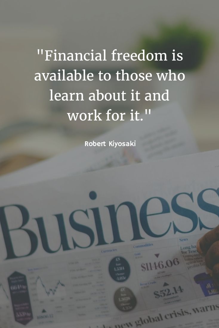 a person reading a newspaper with a quote about financial freedom is available to those who learn about it and work for it