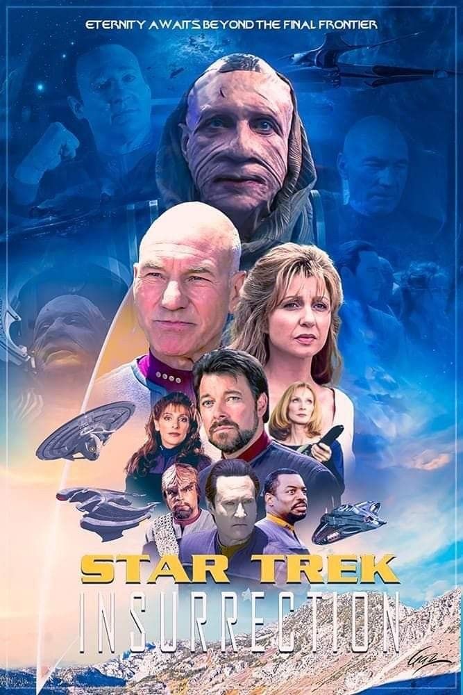 the poster for star trek into space station, which features two men and one woman