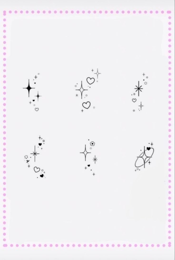 an image of some stars and hearts on a white background with pink dots in the middle