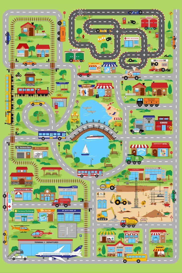 a map of the city with cars and trucks