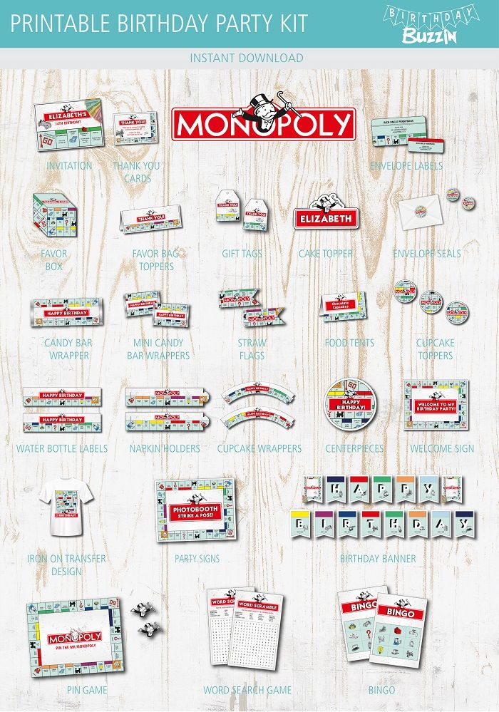 printable birthday party kit for monopoly