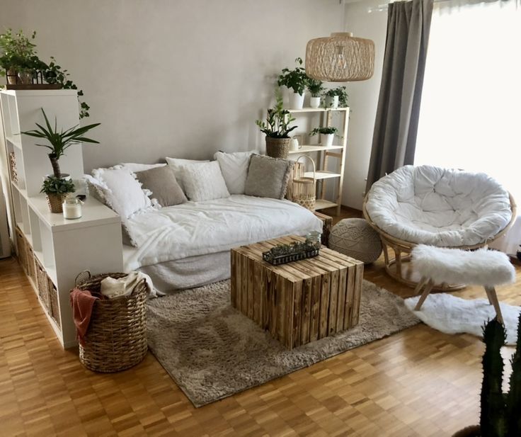 the living room is clean and ready to be used for relaxing time on the couch