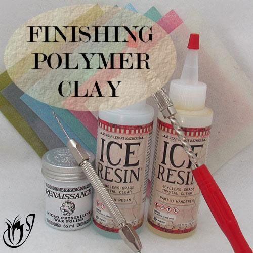 some crafting supplies are laying out on a white background with the words finishing polymer clay