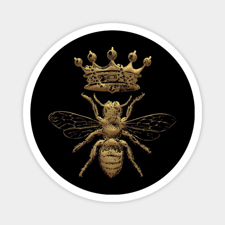 two bees with crowns on their heads, one is gold and the other is black