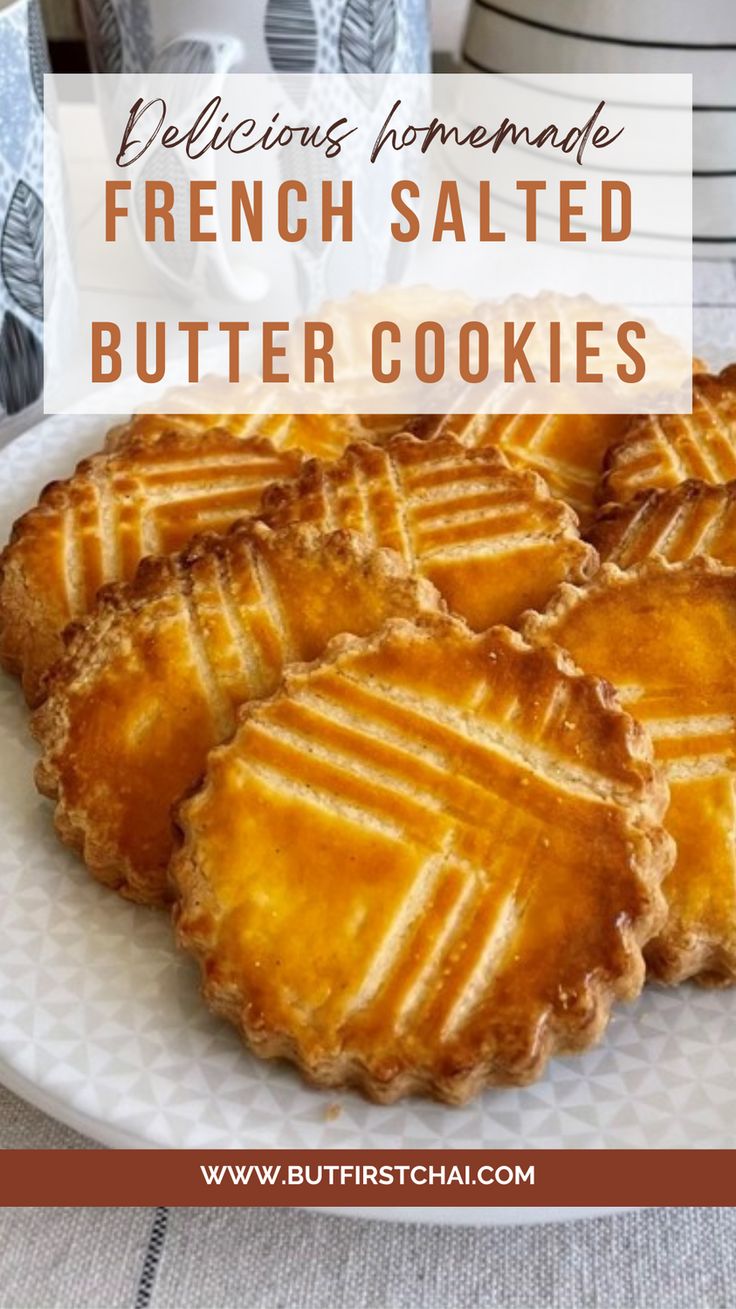 french salted butter cookies on a white plate