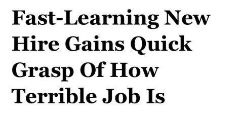 the words fast - learning new hire gains quick grasp of how terrible job is