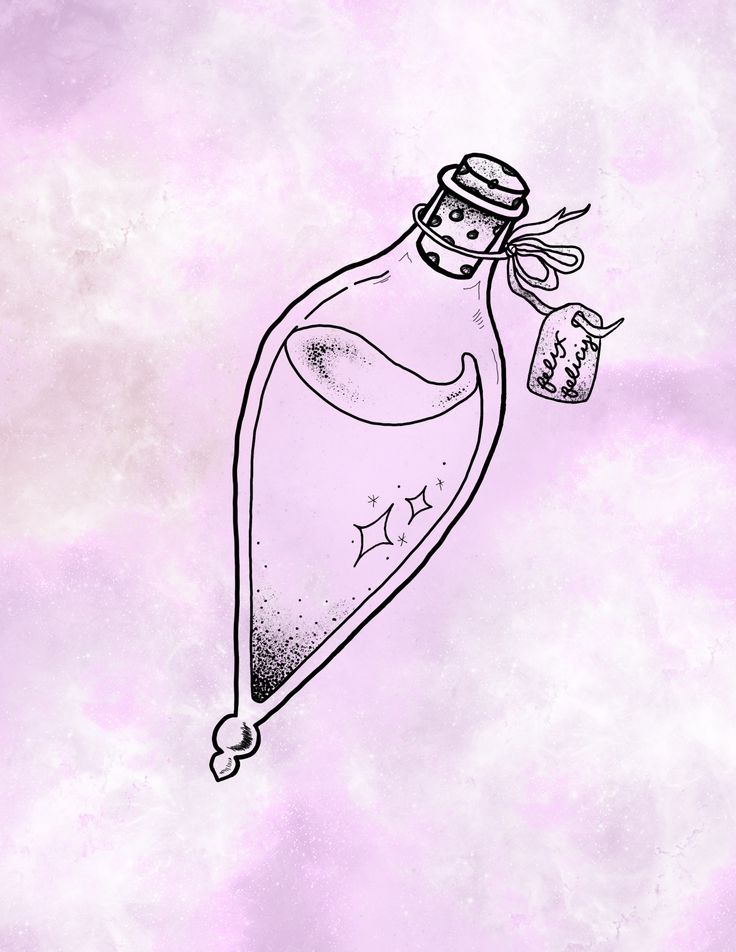 a drawing of a bottle with a label in it