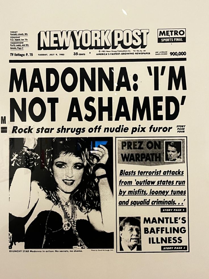 an advertisement for madonna'i'm not ashamed on the front page of new york post