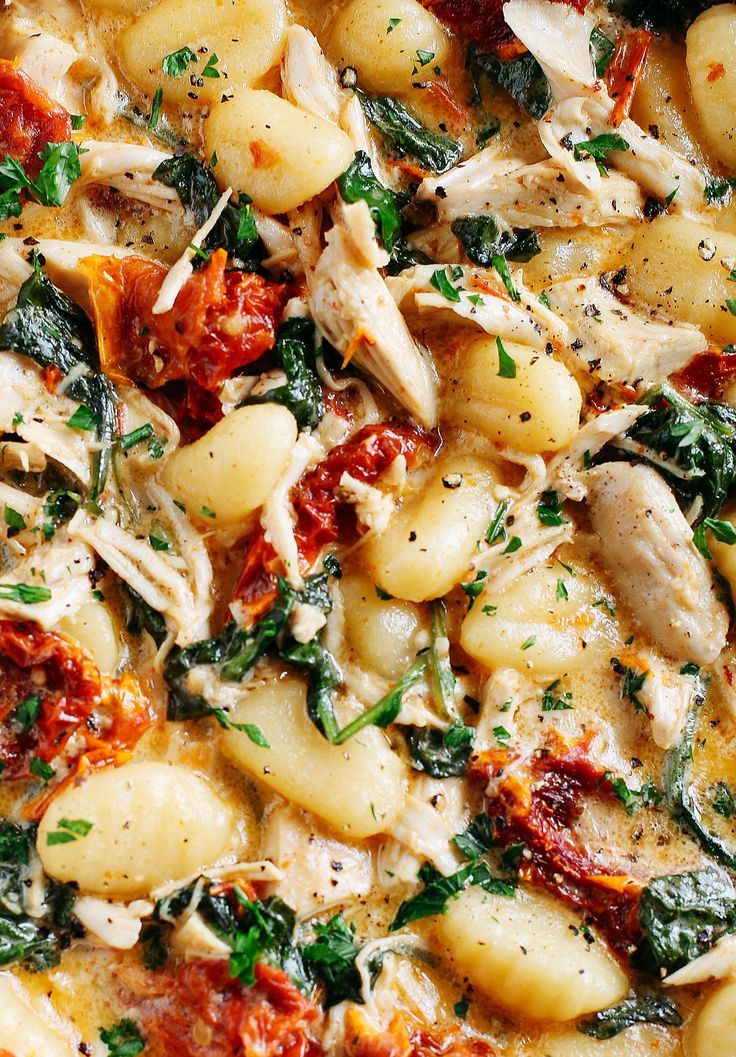 pasta with chicken, spinach and tomato sauce