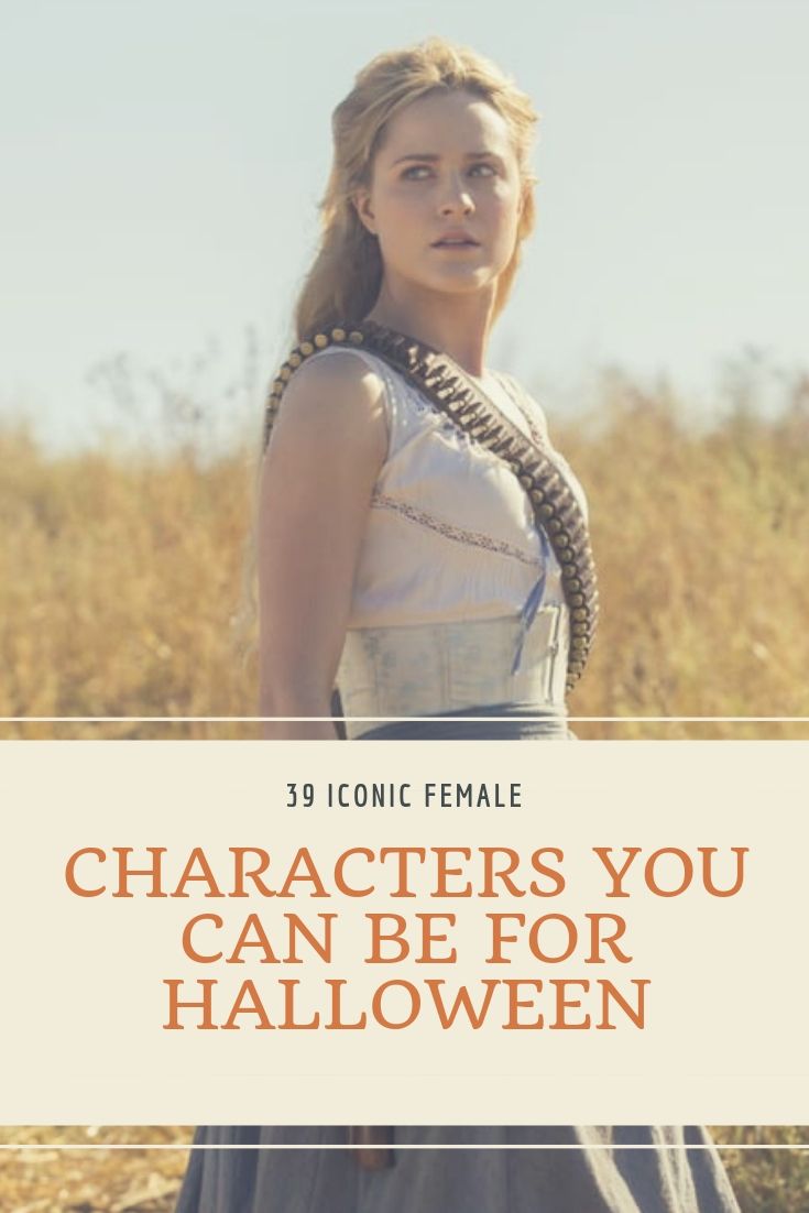 a woman standing in front of a field with the words characters you can be for halloween