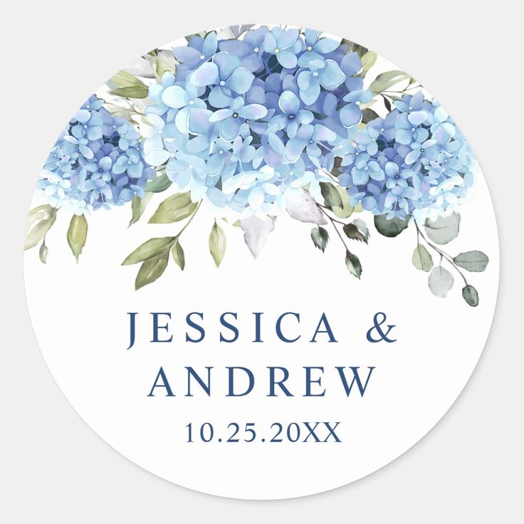 the blue hydrant wedding sticker is shown in front of a white circular background