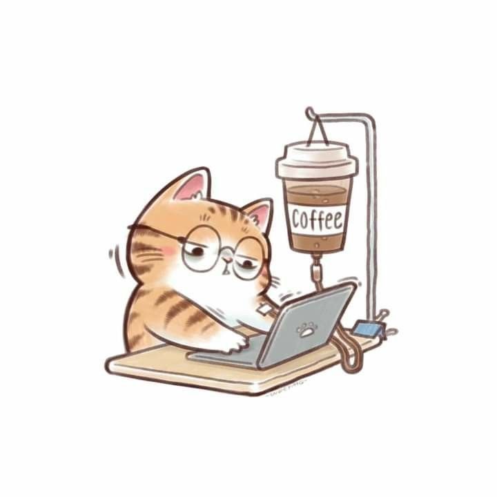 a cat sitting on top of a laptop computer next to a cup of coffee and a lamp