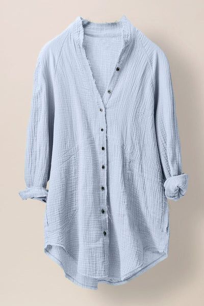 Waverly Button Up Tunic is an effortless chic style featuring side pockets and frayed edges. Cut with a relaxed fit, long sleeves and a button down front, this crinkly cotton fabric is lightweight and casual.  100% Cotton Button Down Oversized Shirt, Effortless Chic Style, Kids Outerwear, Effortless Chic, Teen Fashion Outfits, Oversized Shirt, Linen Pants, Favorite Jeans, Mason Jar