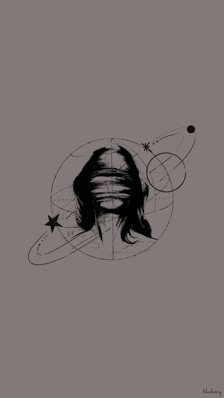 a black and white drawing of a woman's face with stars around her head