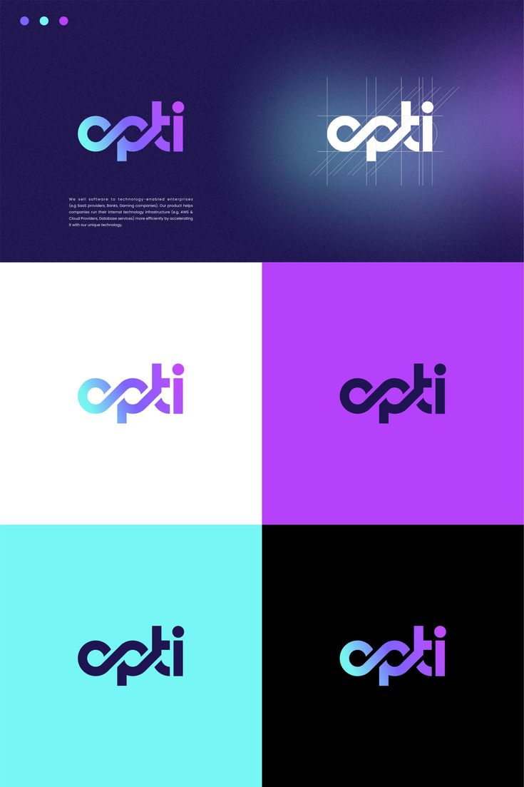 the logo for an electronic company is shown in four different colors and font styles, including purple