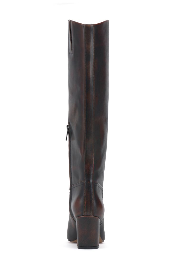 A minimalist design brings wardrobe-spanning versatility to this leather knee-high boot framed with a snipped toe and sculptural setback heel. 3" heel 15 1/4" shaft; 15" regular calf circumference 15 1/4" shaft; 16" wide calf circumference Inset side-zip closure Leather upper/synthetic lining/rubber sole Imported Leather Tall Heeled Boots For Work, Tall Leather Heeled Boots For Workwear, Tall Leather Heeled Boots With Reinforced Heel, Classic High Shaft Leather Heeled Boots, Sleek Brown Boots For Workwear, Brown Leather Tall Knee-high Boots, Brown Leather Knee-high Boots, Classic Tall Leather Knee-high Boots, Fitted Brown Calf Leather Knee-high Boots