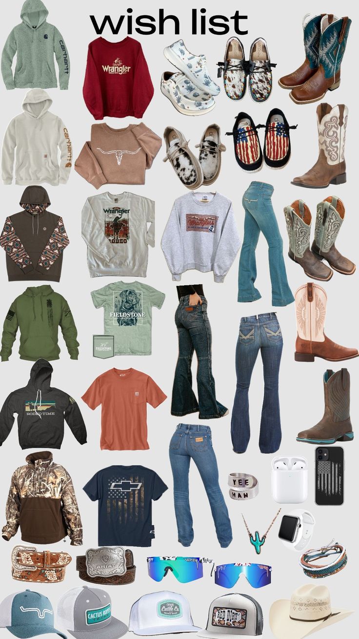 wish list #countryfit #huntingvibes Where To Get Country Clothes, Western Girl Christmas List, Western Wardrobe Essentials, Country Christmas Wish List, Country Christmas List Ideas, Western Christmas List, Country Christmas List, Country Girl Christmas List, Cute Western Outfits For School