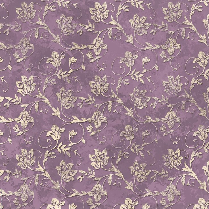 a purple and gold wallpaper with flowers on it