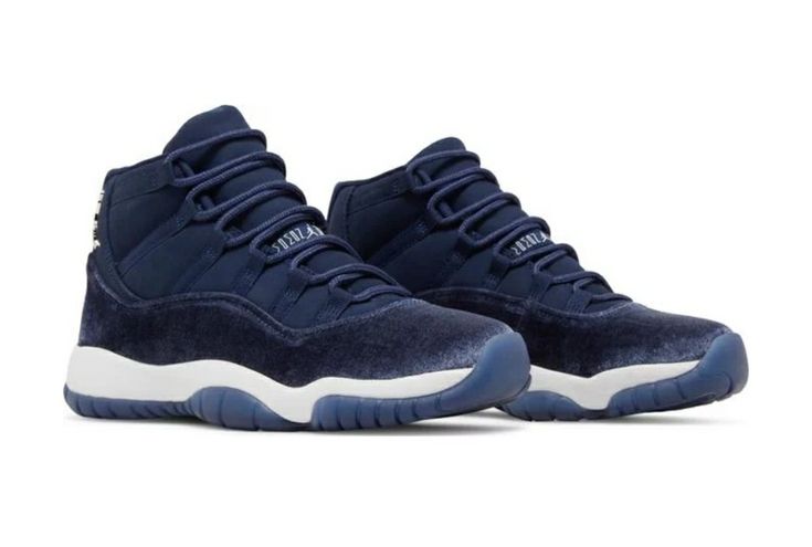 Midnight navy velvet Jordan 11 Midnight Navy, Designer Sneakers Women, Womens Basketball Shoes, Air Jordan 11 Retro, Navy Velvet, Jordan 11 Retro, Air Jordan 11, Newest Jordans, Slipper Sandals