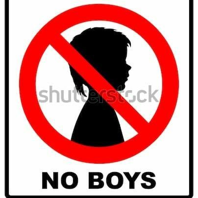 a no boys allowed sign with the silhouette of a child in a red circle on a white background