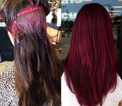 Dark red Red Velvet Color, Cherry Cola Hair Color, Jamie Taylor, Pelo Color Vino, Cherry Cola Hair, Haircuts Ideas, Behind The Chair, Hair Color Formulas, Violet Hair