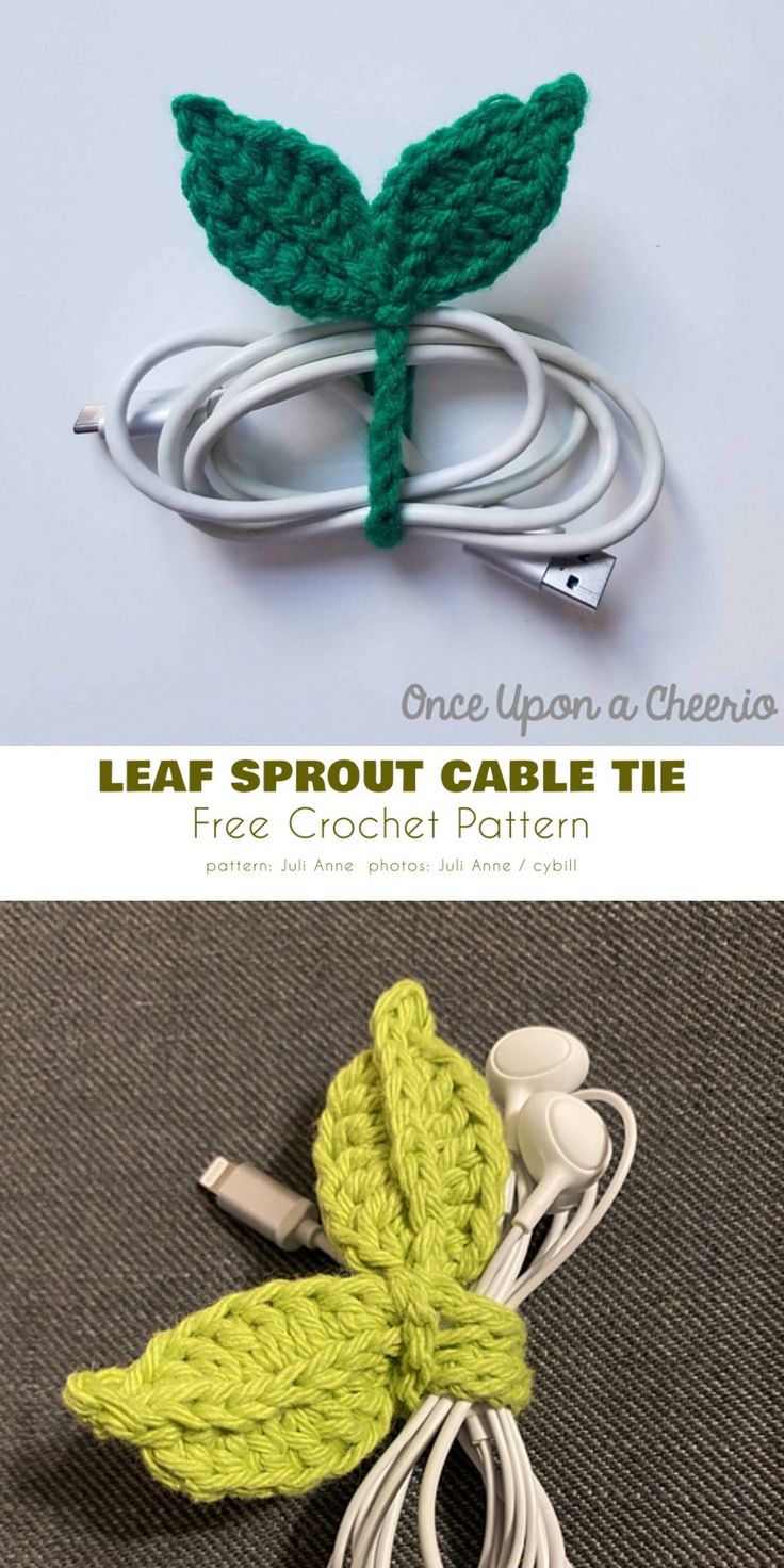 the crocheted leaf sprout cable tie is shown