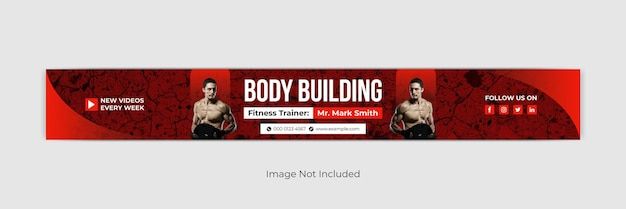 the body building banner is displayed on a red and black background with an image of a man