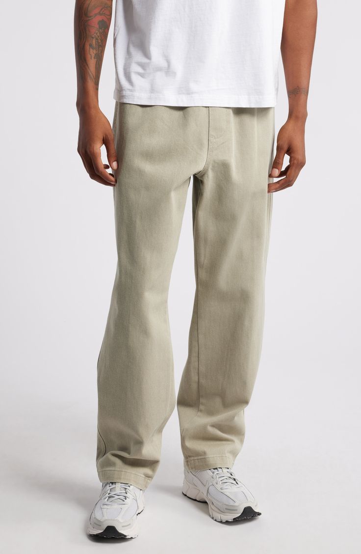 Washed and faded like a pair of old favorites, these pants made of cotton denim sport a relaxed fit and elastic in the waist for easy comfort during any activity. Elastic waist with internal drawcord Side-seam pockets; back patch pockets 100% cotton Machine wash, tumble dry Imported Casual Cotton Jeans, Everyday Full Length Washed Pants, Relaxed Washed Cotton Pants, Casual Straight Leg Jeans, Casual Everyday Washed Pants, Casual Washed Tapered Leg Pants, Relaxed Fit Washed Cotton Bottoms, Baggy Light Wash Cotton Bottoms, Relaxed Fit Cotton Bottoms Washed