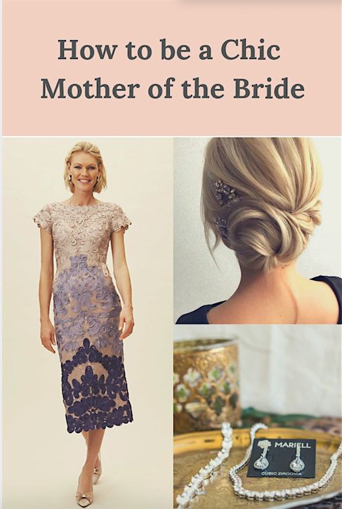 a woman in a dress and necklace with the words how to be a chic mother of the bride