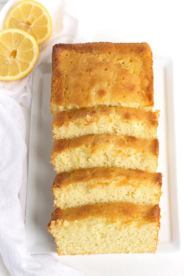 slices of lemon pound cake on a white plate