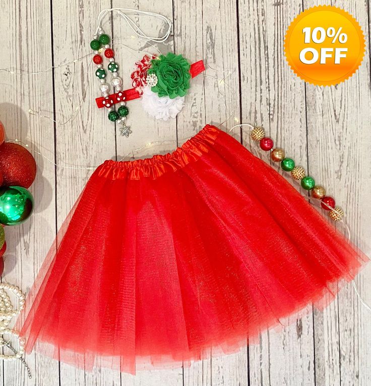 Little Girl's Christmas Fun Tutu Mesh Skirt with Headband in Red.   This listing includes a Tutu Skirt, Headband, and Necklace. You can purchase the full set of individual pieces. Skirt size: Waist - before stretch - 7in/18cm (diameter 36cm) Length - 11in/28cm Cake Smash Photo Shoot, Christmas Tutu, Red Cake, Smash Cake Photoshoot, Cake Smash Photos, Toddler Christmas, Mesh Skirt, Girls Clothing Sets, Tutu Skirt