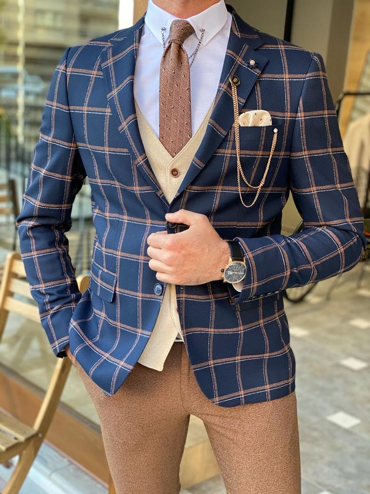 Abruzzo Blue Slim Fit Plaid Suit-baagr.myshopify.com-suit-BOJONI Dubai Wardrobe, Men Suits Blue, Suit Clothes, Suit Combinations, Clothes Jacket, Fitted Blazer Jacket, Pants Gift, Slim Fit Blazer, Suit Material