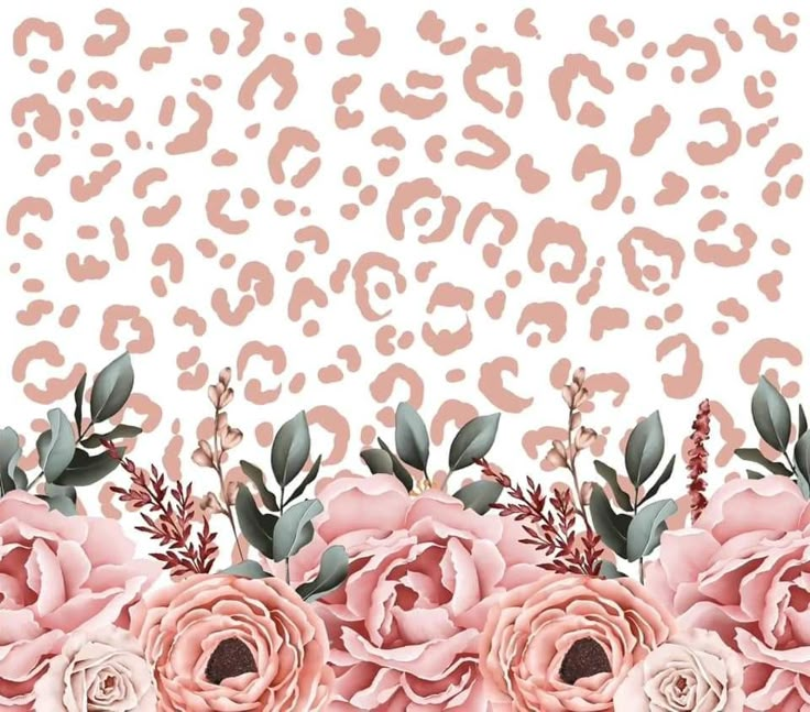 pink roses and leopard print on a white background