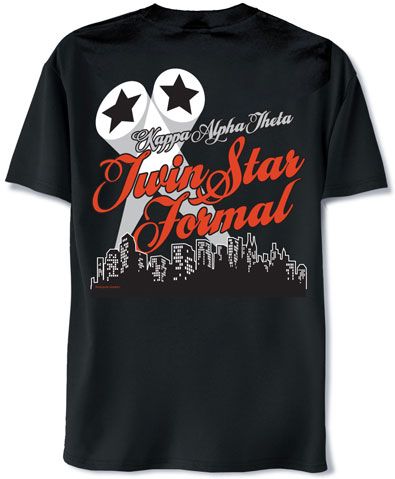 a black t - shirt with an orange and white star on it