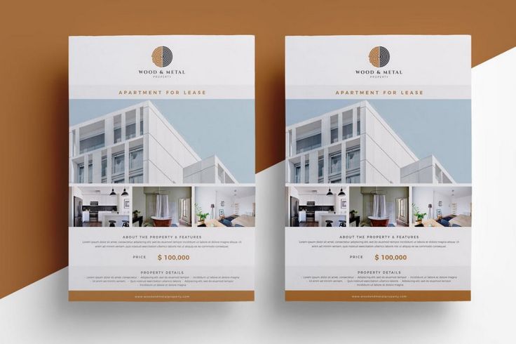 two real estate flyer templates on a brown and white background