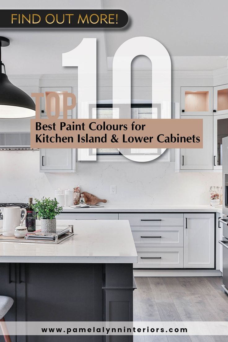 the kitchen island and lower cabinets are featured in this ad for best paint colors for kitchen island and lower cabinets