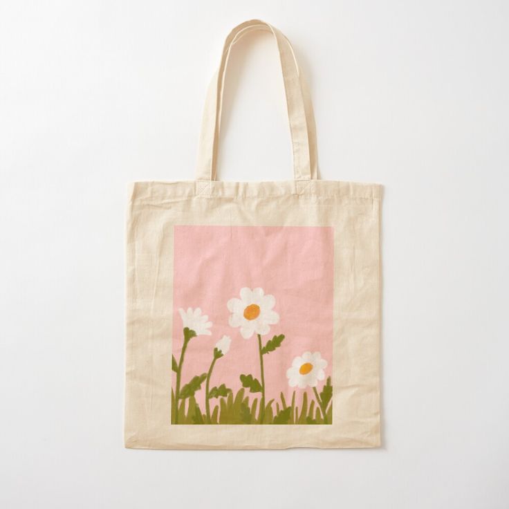 Cute Pink Tote Bag, Painted Bag Ideas, Things To Paint On Tote Bags, Painting A Tote Bag, Cute Painted Tote Bags, Canvas Bag Design Art, Painted Bags Ideas, Flower Tote Bag Design, Tote Painting Ideas