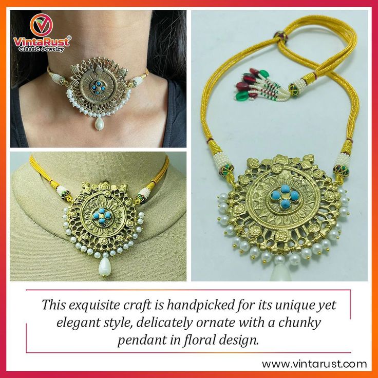 Blue One Motif Pearl Choker, Ethnic Choker Necklace, Tribal Jewelry This vintage necklace is classic ornament, delicately embellished with various archaic elements and antique stones. * This exquisite craft is handpicked for its unique yet elegant style, delicately ornate with a chunky pendant in floral design. The classic choker necklace has Feruza stone inlay within the metal alloy piece, covered with rustic golden hues. Ornate Brass Kundan Necklace For Gift, Vintage Kundan Ceremonial Jewelry, Vintage Kundan Jewelry For Ceremonial Occasions, Traditional Jeweled Necklaces For Rituals, Bohemian Jeweled Kundan Necklace For Gift, Traditional Jeweled Necklace For Gifts, Bohemian Kundan Jeweled Necklaces, Bohemian Kundan Necklaces For Ceremonial Use, Bohemian Kundan Necklaces For Ceremonial Occasions