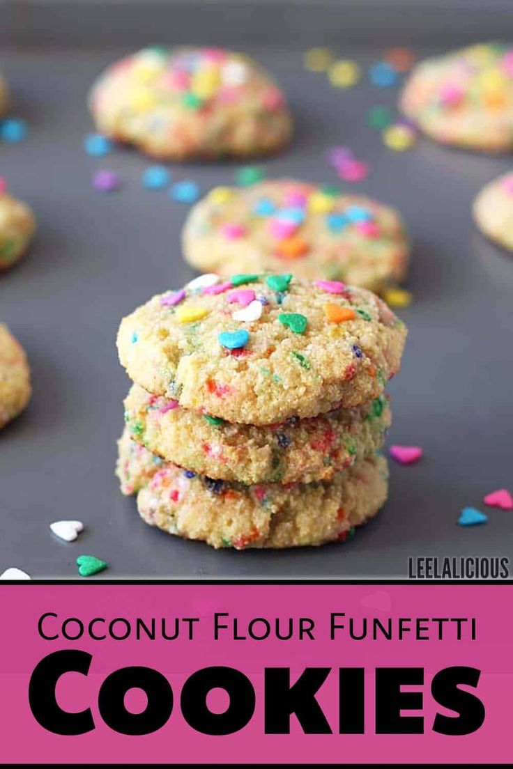 coconut floured cookies with sprinkles on top and the words coconut floured cookies