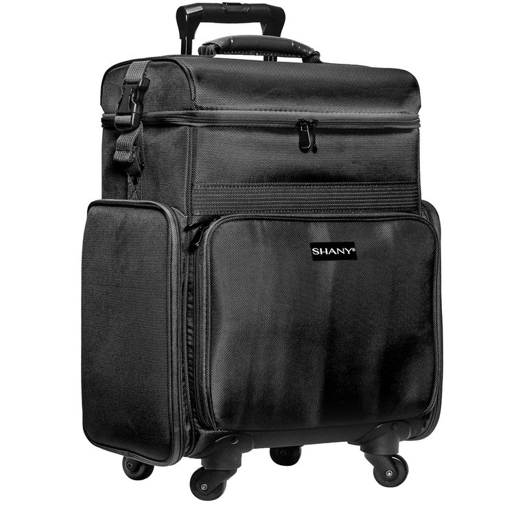 SHANY Soft Rolling Makeup Trolley Case with multiple compartments is made from durable fabric and can handle extreme weather all year long. This traveling makeup case measures 22 x 12 x 15 inches. The ergonomic handle and carry-on handle are added for ease of use when traveling. The case comes with three clear PVC makeup organizer bags in assorted sizes. The case comes with four large zipper pouches on sides and front. Side pouches also feature individual brush holders and mini cosmetics holders Makeup Trolley, Rolling Makeup Case, Makeup Brush Case, New Year's Makeup, Ipad Holder, Makeup Train Case, Zipper Pouches, Makeup Bag Organization, Black Makeup