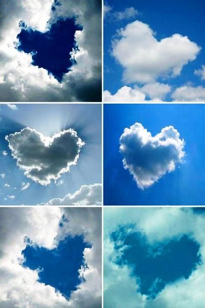 many different pictures of clouds in the shape of a heart and an angel's halo