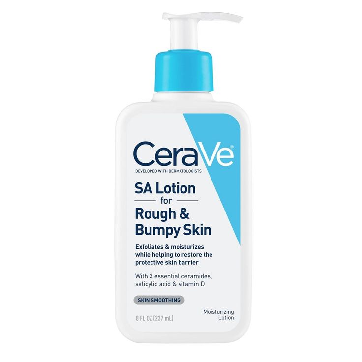 Developed with dermatologists, CeraVe SA Body Lotion for Rough and Bumpy Skin with Salicylic Acid has a unique lightweight formula that exfoliates and moisturizes while helping to restore the protective skin barrier. Salicylic acid exfoliates and softens to smooth rough skin, lactic acid exfoliates to renew skin's surface and three essential ceramides (1, 3, 6-II) help to restore the protective skin barrier. The body lotion is non-comedogenic, fragrance-free, and hypoallergenic. How to Use: Step Cerave Sa Lotion, Rough And Bumpy Skin, Rough Bumpy Skin, Best Lotion, Keratosis Pilaris, Bumpy Skin, Peter Thomas Roth, Moisturizing Body Lotion, Skin Lotion