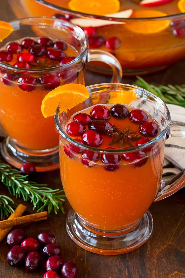 two glasses filled with orange juice and garnished with cranberries