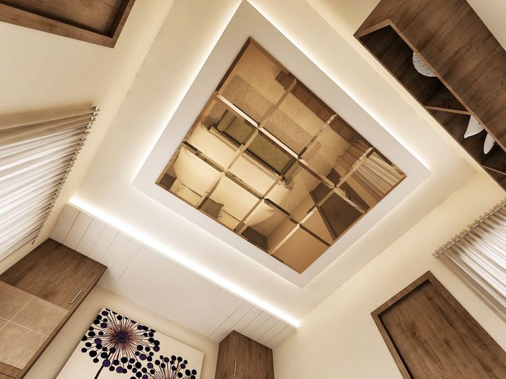 an overhead view of a bedroom with wooden shutters and window shades on the ceiling