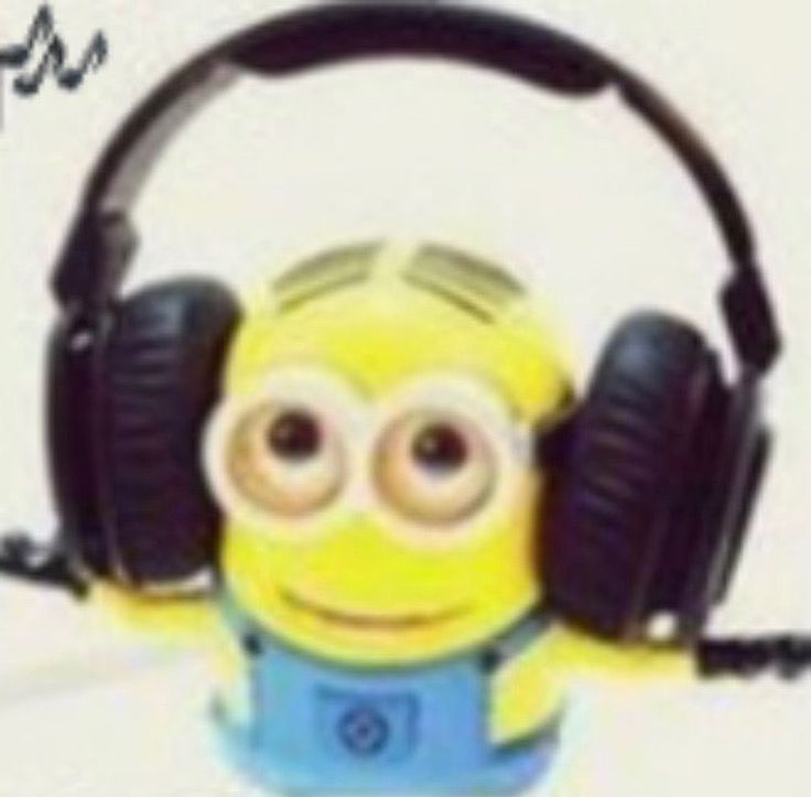 a minion wearing headphones and listening to music