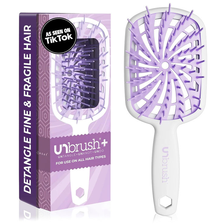 FHI Heat New UNbrush!! UNbrush Plus Detangler Brush for Gentle and Effective Detangling on Wet or Dry Fragile Hair Types — 84 UltraFlex Bristles, Ultra-Light, Anti-Static, Vented Hair Brush Curly Hair Brush, Detangler Brush, Curling Brush, Curly Hair Types, Serum Cream, Fabric Shaver, Detangling Brush, Sugar Plum, Natural Curls