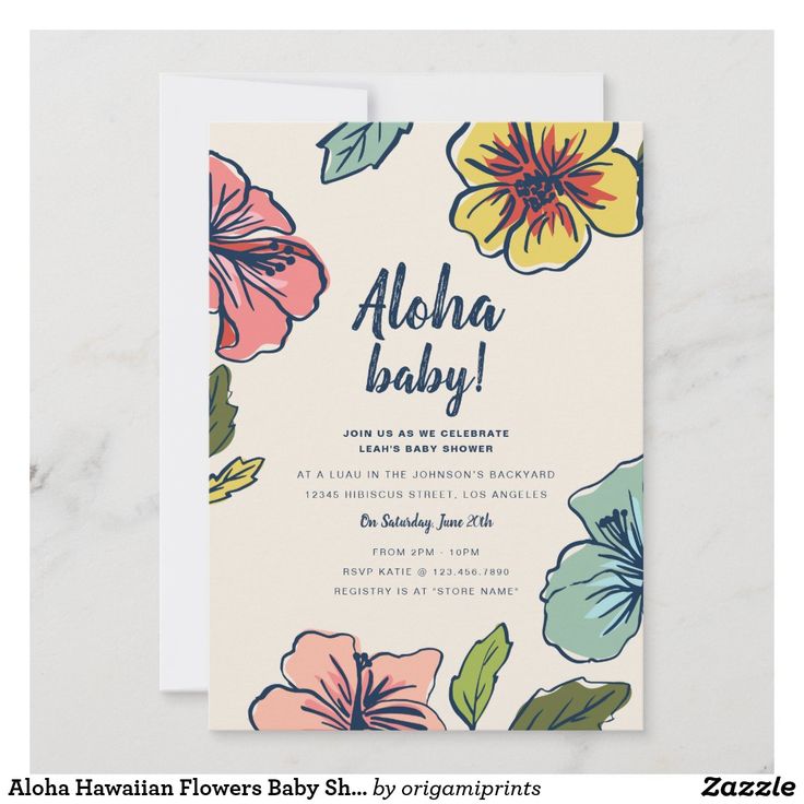 an aloha themed graduation party is featured on the front of this floral card